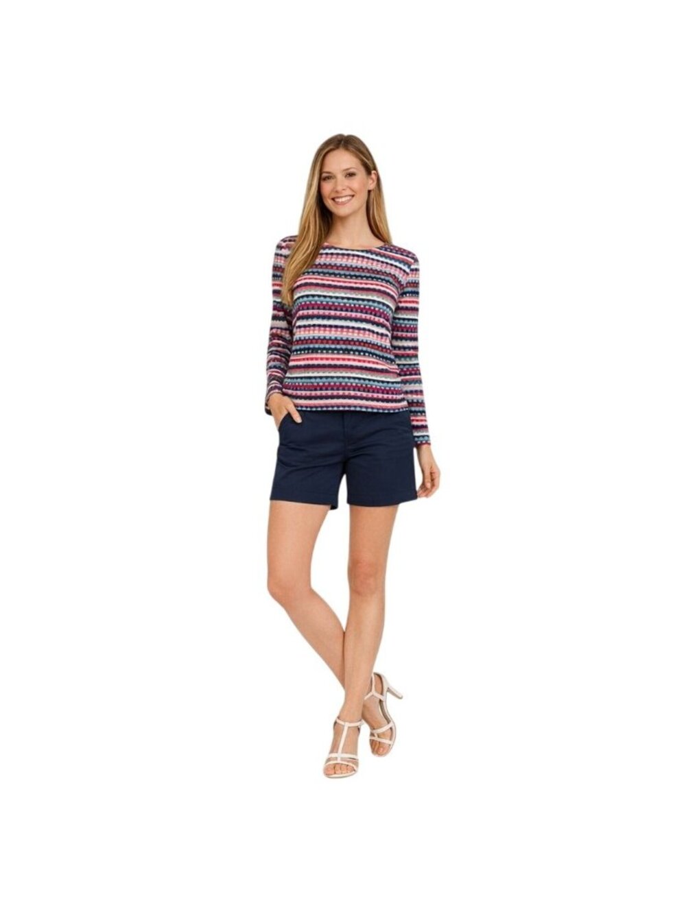 2/$30 Talbots Petite Large Petite Striped Dot Print Top Cotton/Spandex